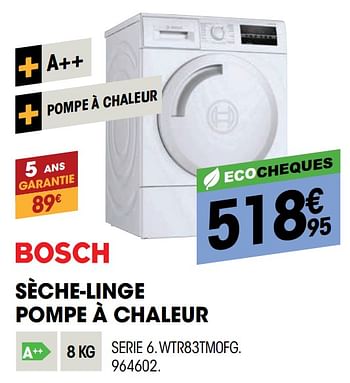 Promoties Bosch sèche-linge pompe à chaleur serie 6. wtr83tm0fg - Bosch - Geldig van 31/03/2021 tot 11/04/2021 bij Electro Depot