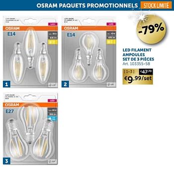 Promoties Led filament ampoules set de 3 pièces - Osram - Geldig van 30/03/2021 tot 26/04/2021 bij Zelfbouwmarkt
