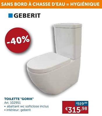 Promotions Toilette gorik - Geberit - Valide de 30/03/2021 à 26/04/2021 chez Zelfbouwmarkt