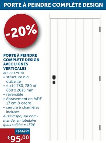 Promotions Porte à peindre complète design avec lignes verticales - Produit maison - Zelfbouwmarkt - Valide de 30/03/2021 à 26/04/2021 chez Zelfbouwmarkt