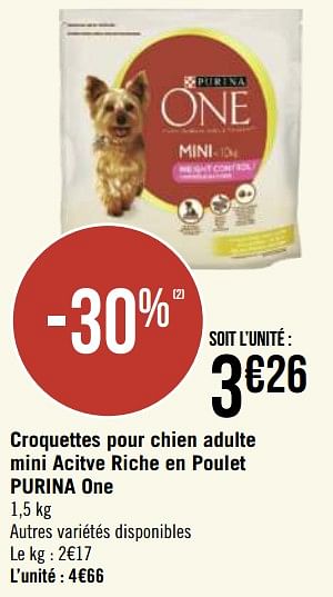 Promotions Croquettes pour chien adulte mini acitve riche en poulet purina one - Purina - Valide de 29/03/2021 à 11/04/2021 chez Géant Casino