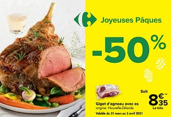 Promotions Gigot d`agneau avec os - Produit maison - Carrefour  - Valide de 30/03/2021 à 12/04/2021 chez Carrefour