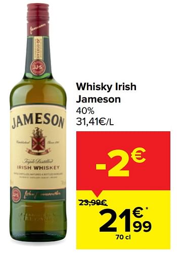 Promotions Whisky irish jameson - Jameson - Valide de 30/03/2021 à 12/04/2021 chez Carrefour