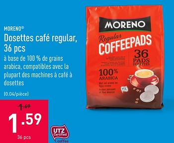 Promotions Dosettes café regular - Moreno - Valide de 06/04/2021 à 16/04/2021 chez Aldi
