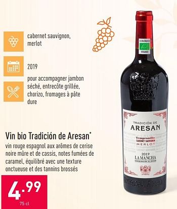 Promotions Vin bio tradición de aresan - Vins rouges - Valide de 07/04/2021 à 16/04/2021 chez Aldi