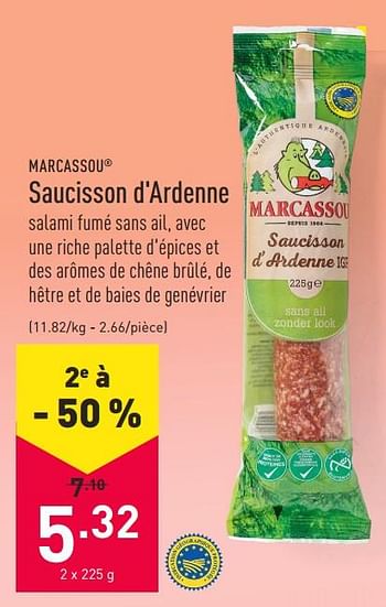 Promotions Saucisson d`ardenne - Marcassou - Valide de 10/04/2021 à 16/04/2021 chez Aldi