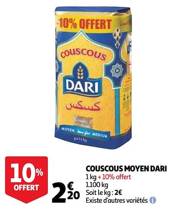 Promotions Couscous moyen dari - Dari - Valide de 31/03/2021 à 30/04/2021 chez Auchan Ronq