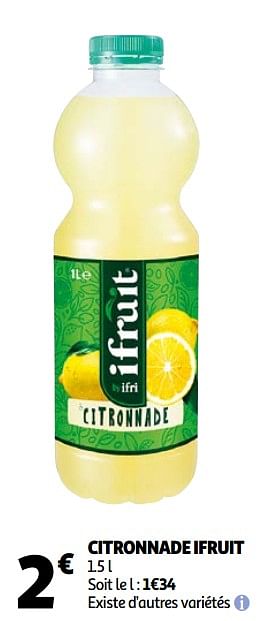 Promotions Citronnade ifruit - Ifri - Valide de 31/03/2021 à 30/04/2021 chez Auchan Ronq
