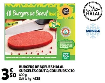 Promotions Burgers de boeufs halal surgelés goût + couleurs - Goûts & Couleurs - Valide de 31/03/2021 à 30/04/2021 chez Auchan Ronq