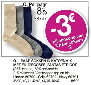 Promotions 1 paar sokken in katoenmix met fil d`ecosse, fantasietricot - Produit Maison - Damart - Valide de 01/04/2021 à 15/06/2021 chez Damart