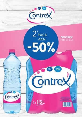 Promoties Contrex 2e pack aan -50% - Contrex - Geldig van 02/04/2021 tot 08/04/2021 bij BelBev
