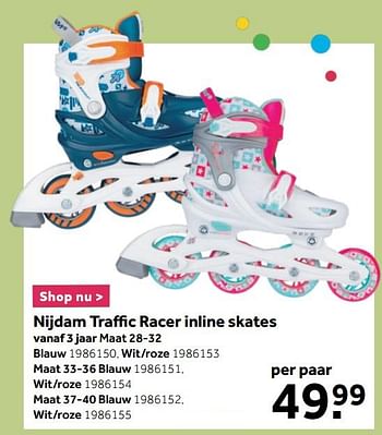Promotions Nijdam traffic racer inline skates blauw - Nijdam - Valide de 29/03/2021 à 30/04/2021 chez Intertoys