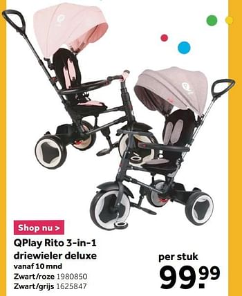 Promoties Qplay rito 3-in-1 driewieler deluxe zwart-roze - Qplay - Geldig van 29/03/2021 tot 30/04/2021 bij Intertoys
