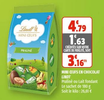 Promotions Mini oeufs en chocolat lindt - Lindt - Valide de 31/03/2021 à 11/04/2021 chez Coccinelle