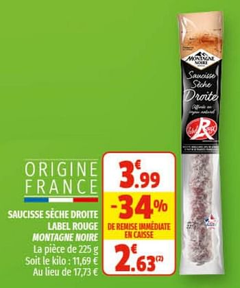 Promotions Saucisse sèche droite label rouge montagne noire - MONTAGNE NOIRE - Valide de 31/03/2021 à 11/04/2021 chez Coccinelle