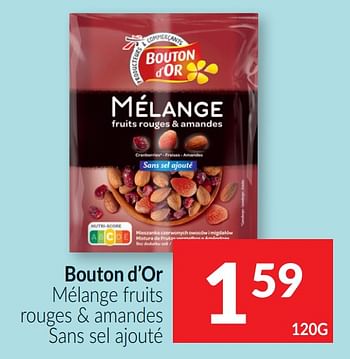 Promoties Bouton d`or mélange fruits rouges + amandes sans sel ajouté - Bouton D'Or - Geldig van 01/04/2021 tot 30/04/2021 bij Intermarche