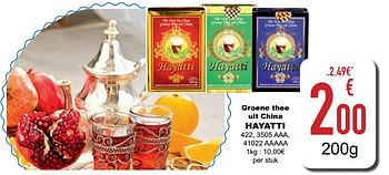 Promoties Groene thee uit china hayatti - Hayatti - Geldig van 02/04/2021 tot 12/05/2021 bij Cora