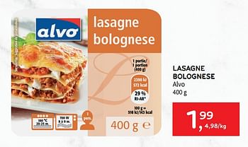 Promoties Lasagne bolognese alvo - Huismerk - Alvo - Geldig van 14/04/2021 tot 20/04/2021 bij Alvo