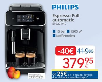 Promoties Philips espresso full automatic ep2221-40 - Philips - Geldig van 01/04/2021 tot 30/04/2021 bij Eldi