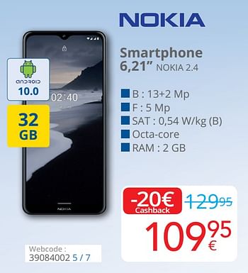 Promotions Smartphone 6,21`` nokia 2.4 - Nokia - Valide de 01/04/2021 à 30/04/2021 chez Eldi