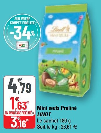 Promotions Mini oeufs praliné lindt - Lindt - Valide de 31/03/2021 à 11/04/2021 chez G20