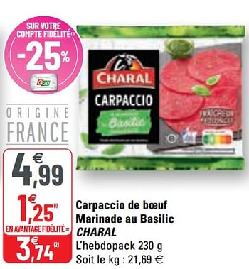 Promotions Carpaccio de boeuf marinade au basilic charal - Charal - Valide de 31/03/2021 à 11/04/2021 chez G20
