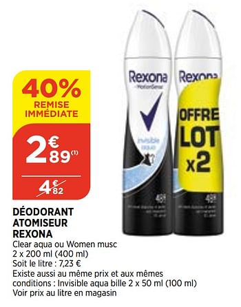 Promotions Déodorant atomiseur rexona - Rexona - Valide de 07/04/2021 à 12/04/2021 chez Atac