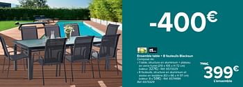 Promotions Ensemble table + 8 fauteuils blacksun - Produit maison - Carrefour  - Valide de 30/03/2021 à 30/06/2021 chez Carrefour