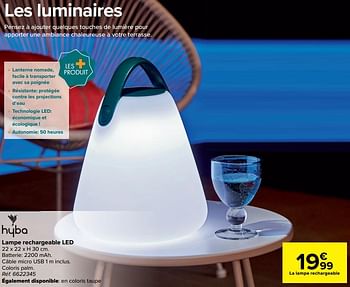 Promotions Lampe rechargeable led - Hyba - Valide de 30/03/2021 à 30/06/2021 chez Carrefour