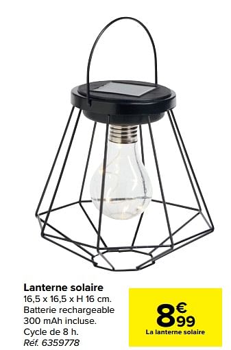 Promotions Lanterne solaire - Produit maison - Carrefour  - Valide de 30/03/2021 à 30/06/2021 chez Carrefour