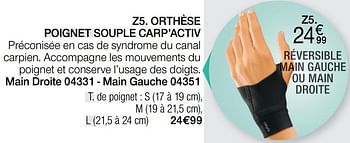 Promoties Orthèse poignet souple carp`activ - Epitact - Geldig van 01/04/2021 tot 15/06/2021 bij Damart