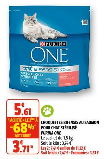Promoties Croquettes bifensis au saumon pour chat stérilisé purina one - Purina - Geldig van 31/03/2021 tot 11/04/2021 bij Coccinelle
