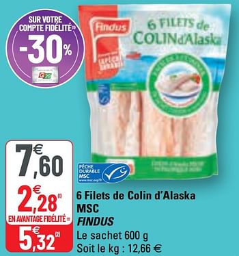 Promoties 6 filets de colin d`alaska msc findus - Findus - Geldig van 31/03/2021 tot 11/04/2021 bij G20