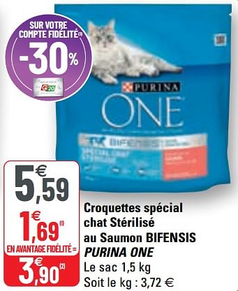 Promotions Croquettes spécial chat stérilisé au saumon bifensis purina one - Purina - Valide de 31/03/2021 à 11/04/2021 chez G20