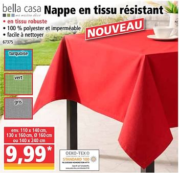 Promotions Nappe en tissu résistant - Bella Casa - Valide de 07/04/2021 à 14/04/2021 chez Norma