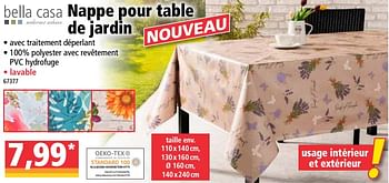 Promotions Nappe pour table de jardin - Bella Casa - Valide de 07/04/2021 à 14/04/2021 chez Norma