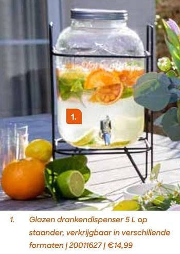 Promoties Glazen drankendispenser 5 l op staander - Huismerk - Ava - Geldig van 06/04/2021 tot 05/09/2021 bij Ava