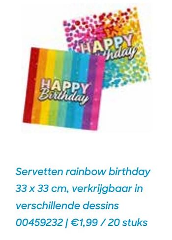 Promotions Servetten rainbow birthday - Produit Maison - Ava - Valide de 06/04/2021 à 05/09/2021 chez Ava
