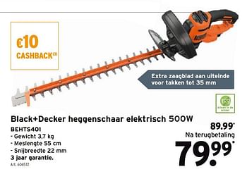 Promoties Black+decker heggenschaar elektrisch behts401 - Black & Decker - Geldig van 08/03/2021 tot 31/05/2021 bij Gamma