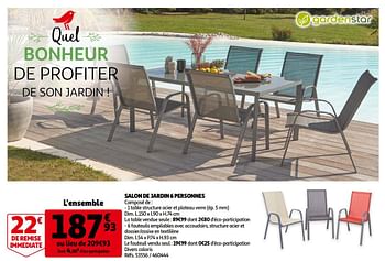 Promotions Salon de jardin 6 personnes - GardenStar - Valide de 07/04/2021 à 18/04/2021 chez Auchan Ronq