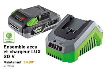 Promotions Lux tools ensemble accu et chargeur lux 20 v - Lux Tools - Valide de 08/03/2021 à 31/05/2021 chez Gamma