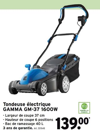 Promoties Tondeuse électrique gamma gm-37 1600w - Gamma - Geldig van 08/03/2021 tot 31/05/2021 bij Gamma