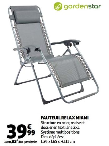 Promotions Fauteuil relax miami - GardenStar - Valide de 07/04/2021 à 18/04/2021 chez Auchan Ronq
