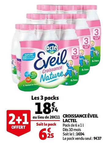 Promotions Croissance éveil lactel - Lactel - Valide de 06/04/2021 à 13/04/2021 chez Auchan Ronq