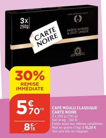Promotions Café moulu classique carte noire - CarteNoire - Valide de 07/04/2021 à 12/04/2021 chez Bi1