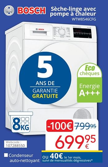 Promoties Bosch sèche-linge avec pompe à chaleur wtw8546cfg - Bosch - Geldig van 01/04/2021 tot 30/04/2021 bij Eldi