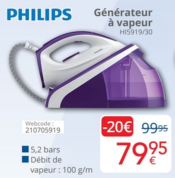Promotions Philips générateur à vapeur hi5919-30 - Philips - Valide de 01/04/2021 à 30/04/2021 chez Eldi