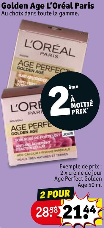Promotions Crème de jour age perfect golden age - L'Oreal Paris - Valide de 06/04/2021 à 18/04/2021 chez Kruidvat