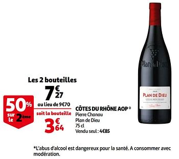 Promotions Côtes du rhône aop pierre chanau plan de dieu - Vins rouges - Valide de 06/04/2021 à 20/04/2021 chez Auchan Ronq