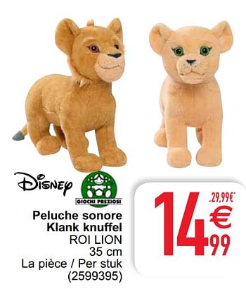 Promoties Peluche sonore klank knuffel roi lion - Giochi Preziosi - Geldig van 06/04/2021 tot 19/04/2021 bij Cora